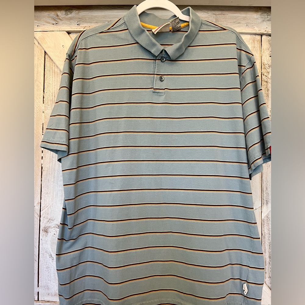 VTG 90’s Quicksilver White Tag Blue Gray Striped Skater Polo SS Shirt Size XL